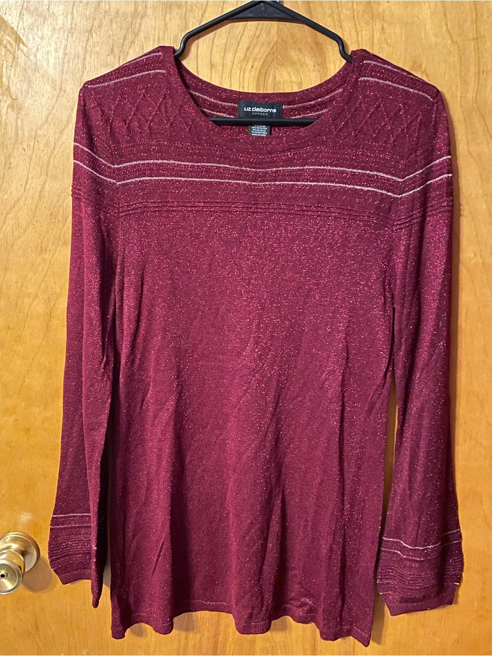 Liz Claiborne Maroon Metallic Thread Long-Sleeve Top